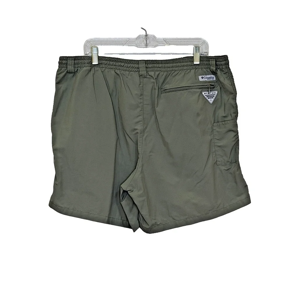 Columbia PFG Omni Shade Swim Trunks Mens Size Large Green Elastic Waist Pockets